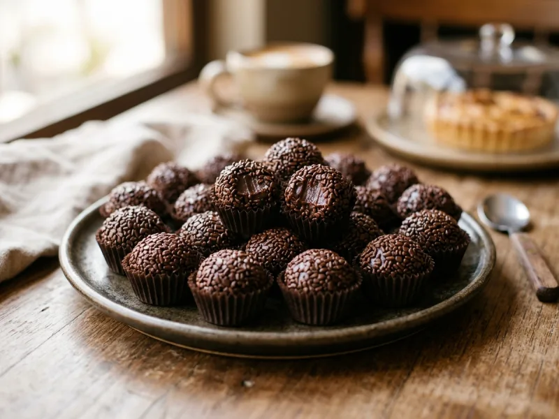 Brigadeiros brasiliani (tartufi gommosi al cioccolato fondente arrotolati in confettini)
