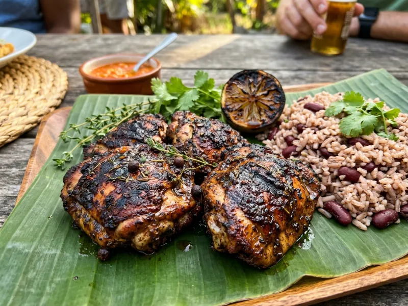 Jamajské Jerk Chicken (kuře pečené v troubě v novém koření, tymiánu a skotské marinádě)