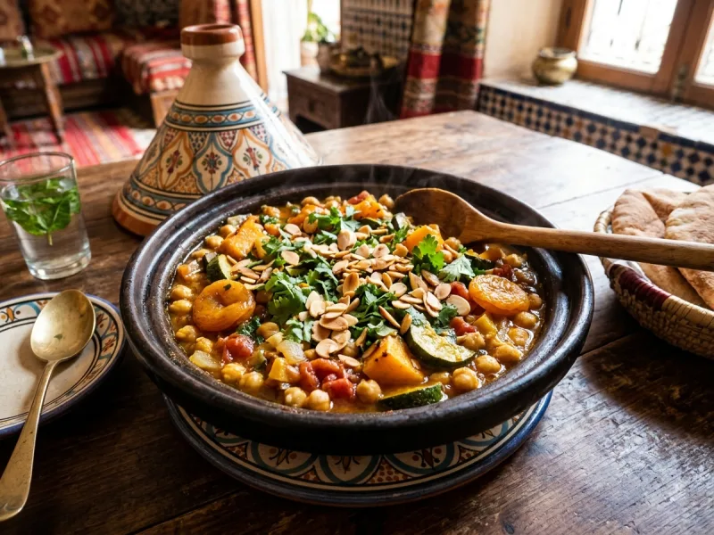طاجن مغربي بالخضار والحمص مع المشمش