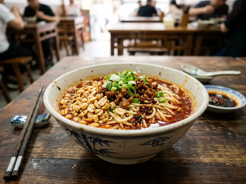 Sichuan Dan Dan Nudler (krydrede sesamnudler med sprødt hakket svinekød)