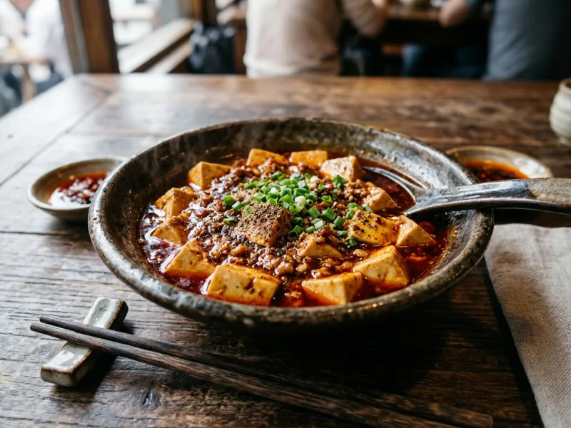 Auténtico tofu mapo de Sichuan (tofu sedoso y carne de cerdo picada en salsa picante de Doubanjiang)