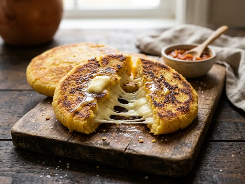 Colombianske Arepas con Queso (ristede majskager fyldt med smeltende ost)