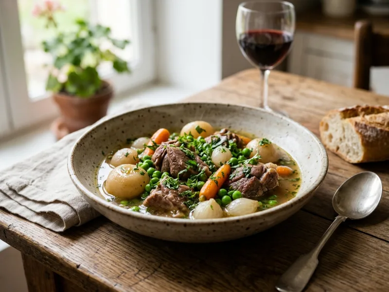 Französischer Navarin d'Agneau (Frühlingslammeintopf mit jungen Rüben, Erbsen und Karotten)