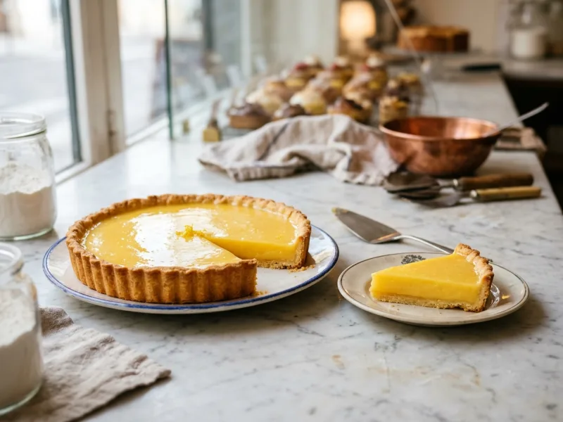 Francouzský Tarte au Citron (křupavá paštika Sablée s hedvábnou citronovou tvarohovou náplní)