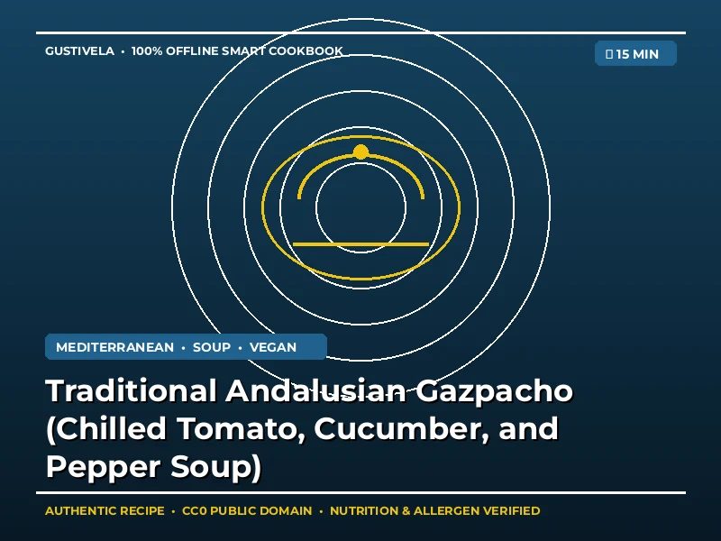 Traditionelle andalusische Gazpacho (gekühlte Tomaten-, Gurken- und Paprikasuppe)