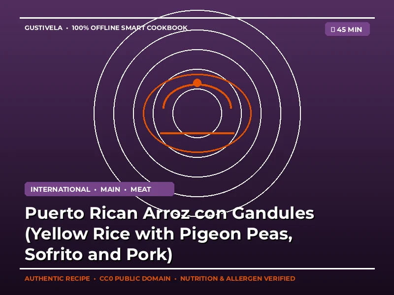 Puertoricanischer Arroz con Gandules (Gelber Reis mit Taubenerbsen, Sofrito und Schweinefleisch)