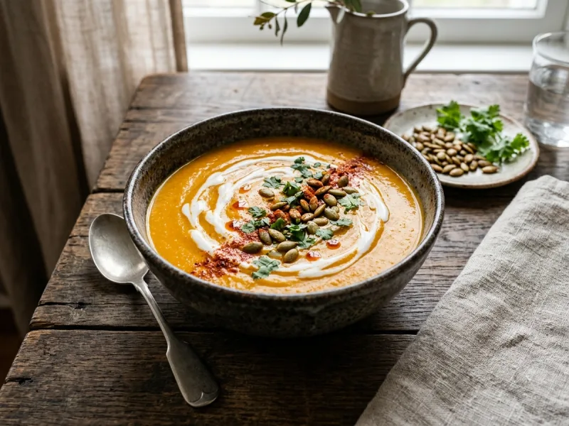 شوربة البطاطا الحلوة المحمصة بالكريمة والزعتر