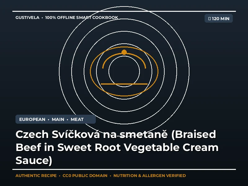 Tjekkisk Svíčková na smetaně (braiseret oksekød i sødrodsgrøntsagsflødesauce)