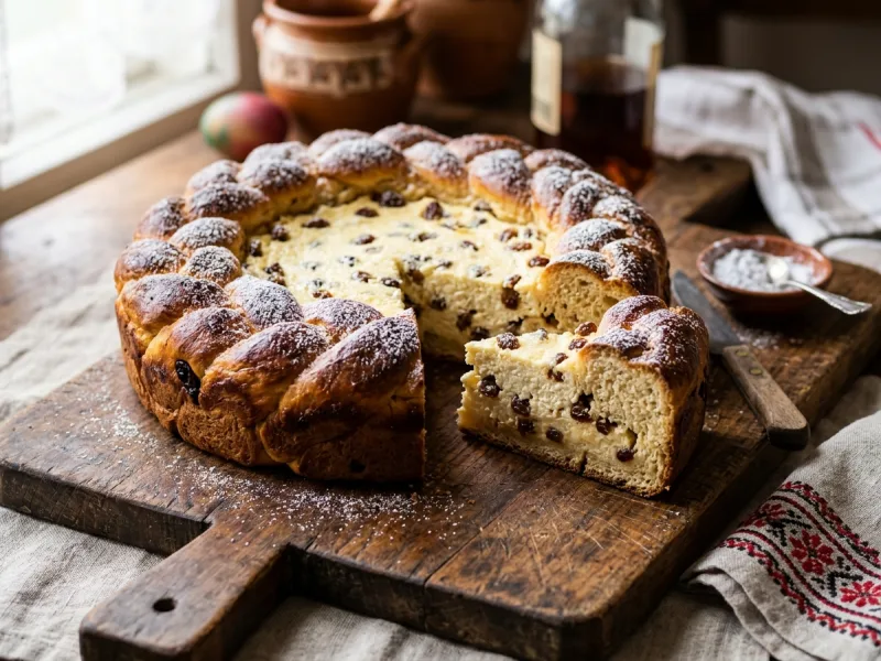 خبز عيد الفصح الحلو مع الجبن والزبيب